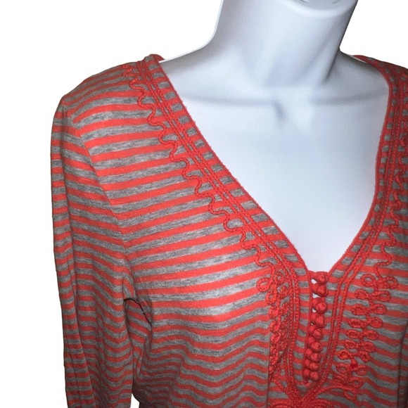 J. Crew Factory Orange & Gray Long Sleeved V-Neck‎ Tee Soutache Trim MED - Picture 3 of 7